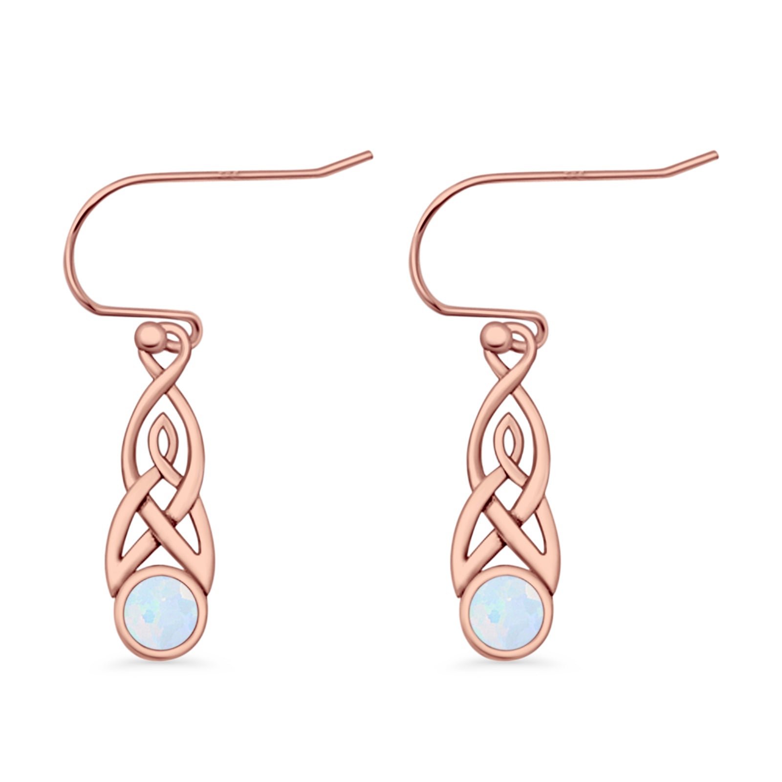 Round Lab Created Opal Trinity Dangle Fishhook Earring 925 Sterling Silver