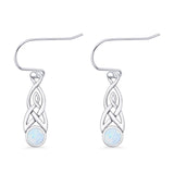Round Lab Created Opal Trinity Dangle Fishhook Earring 925 Sterling Silver