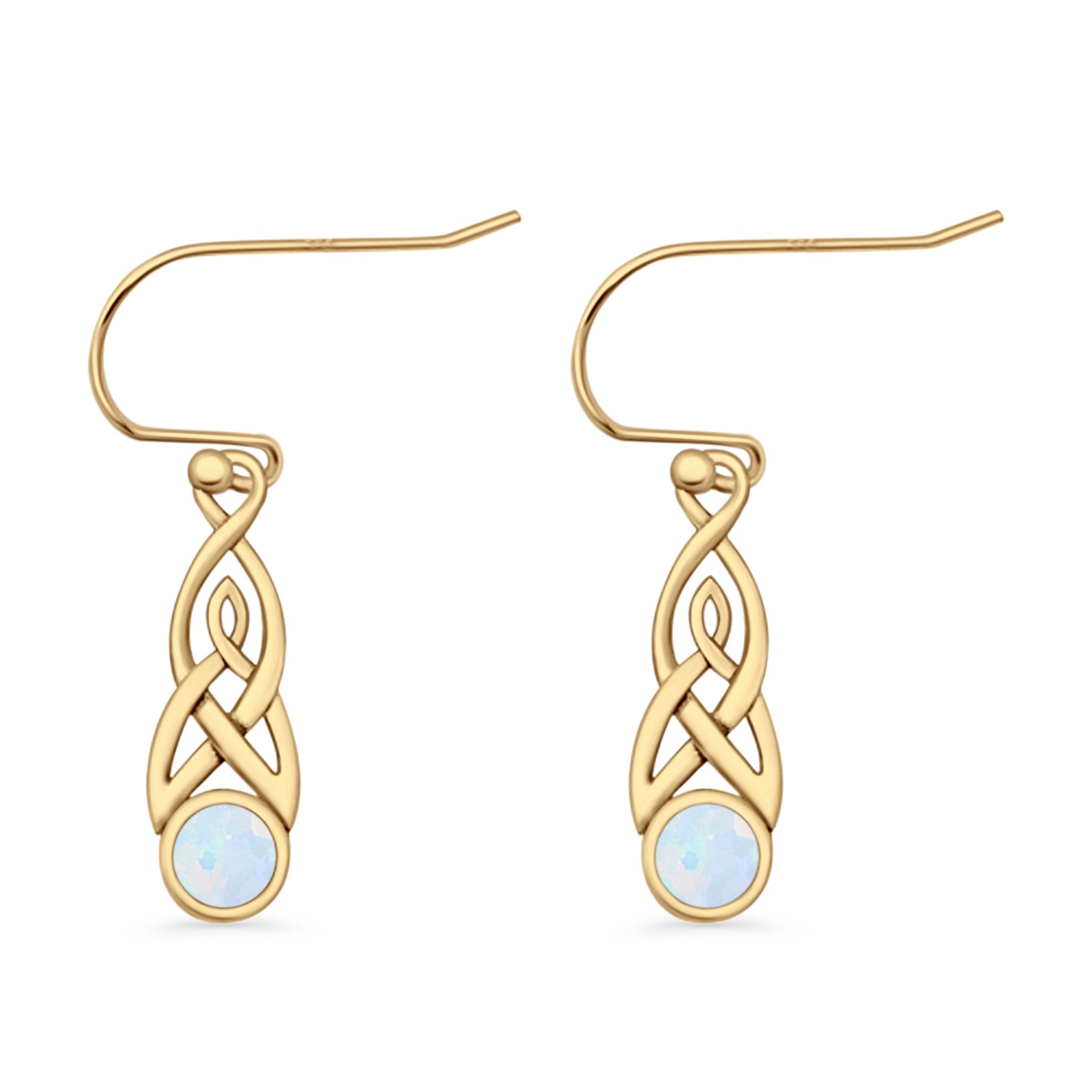 Round Lab Created Opal Trinity Dangle Fishhook Earring 925 Sterling Silver