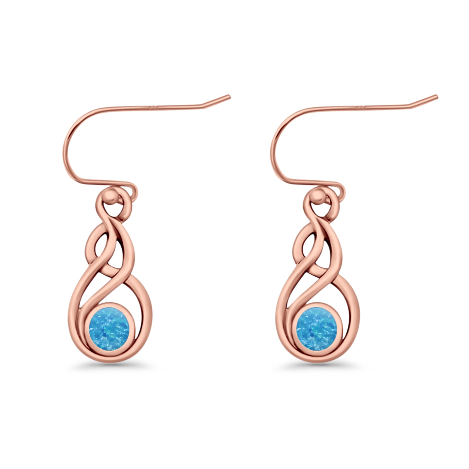 Round 21.5mm Twisted Loop Drop Fishhook Earring Oxidized Lab Created Opal 925 Sterling Silver