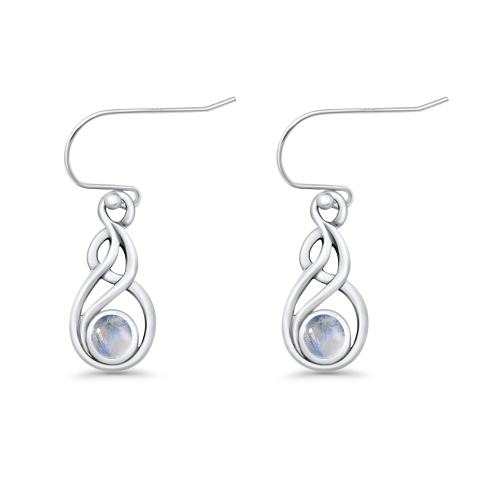 Round 21.5mm Twisted Loop Drop Fishhook Earring Oxidized Lab Created Opal 925 Sterling Silver