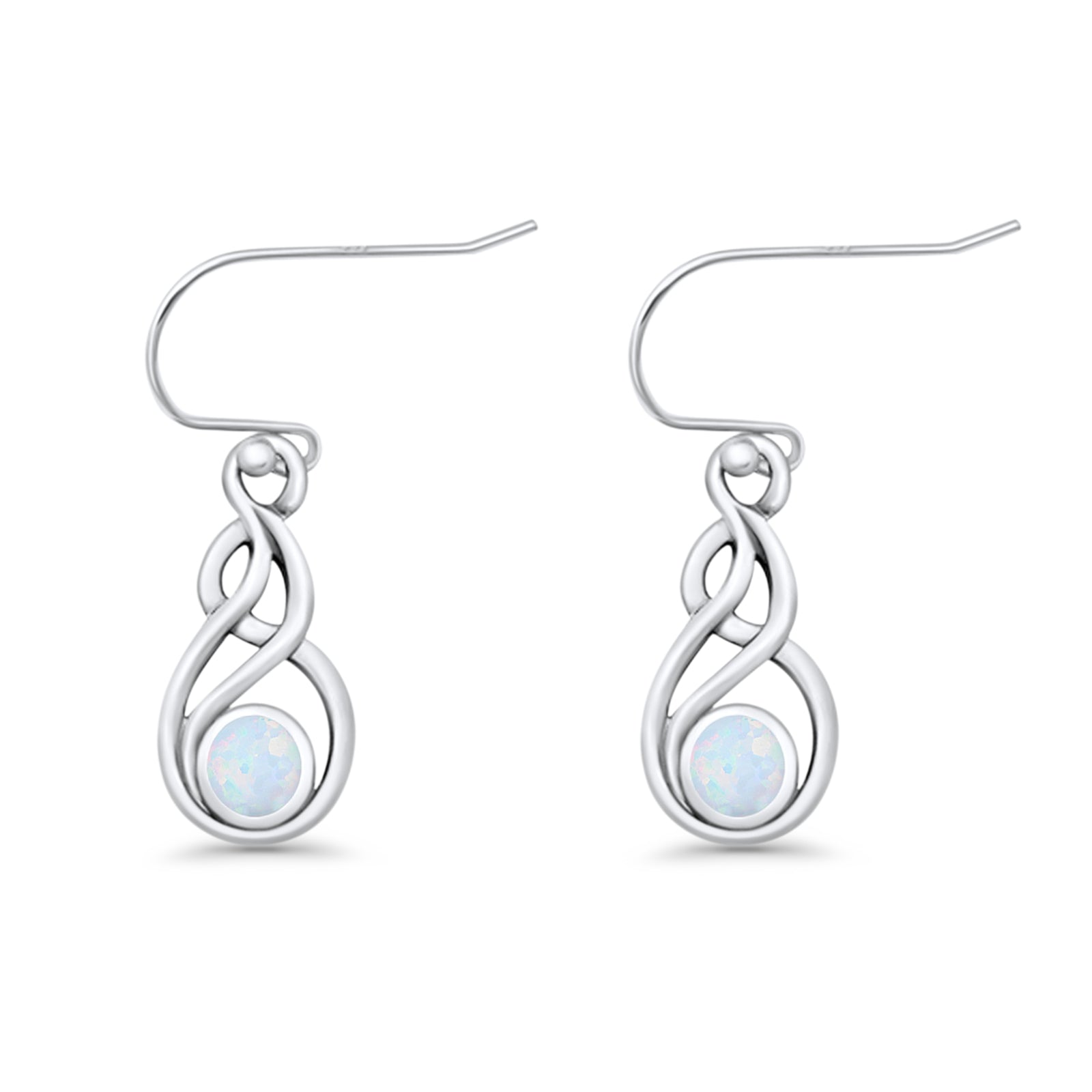 Round 21.5mm Twisted Loop Drop Fishhook Earring Oxidized Lab Created Opal 925 Sterling Silver