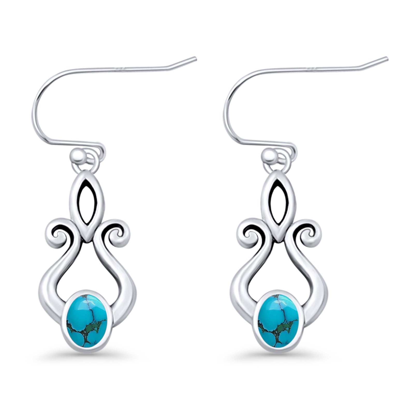 Oval Lab Created Opal 22.6mm Scroll Fishhook Earring 925 Sterling Silver