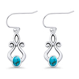 Oval Lab Created Opal 22.6mm Scroll Fishhook Earring 925 Sterling Silver