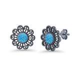 Flower Beaded 15.6mm Created Opal Stud Earring 925 Sterling Silver