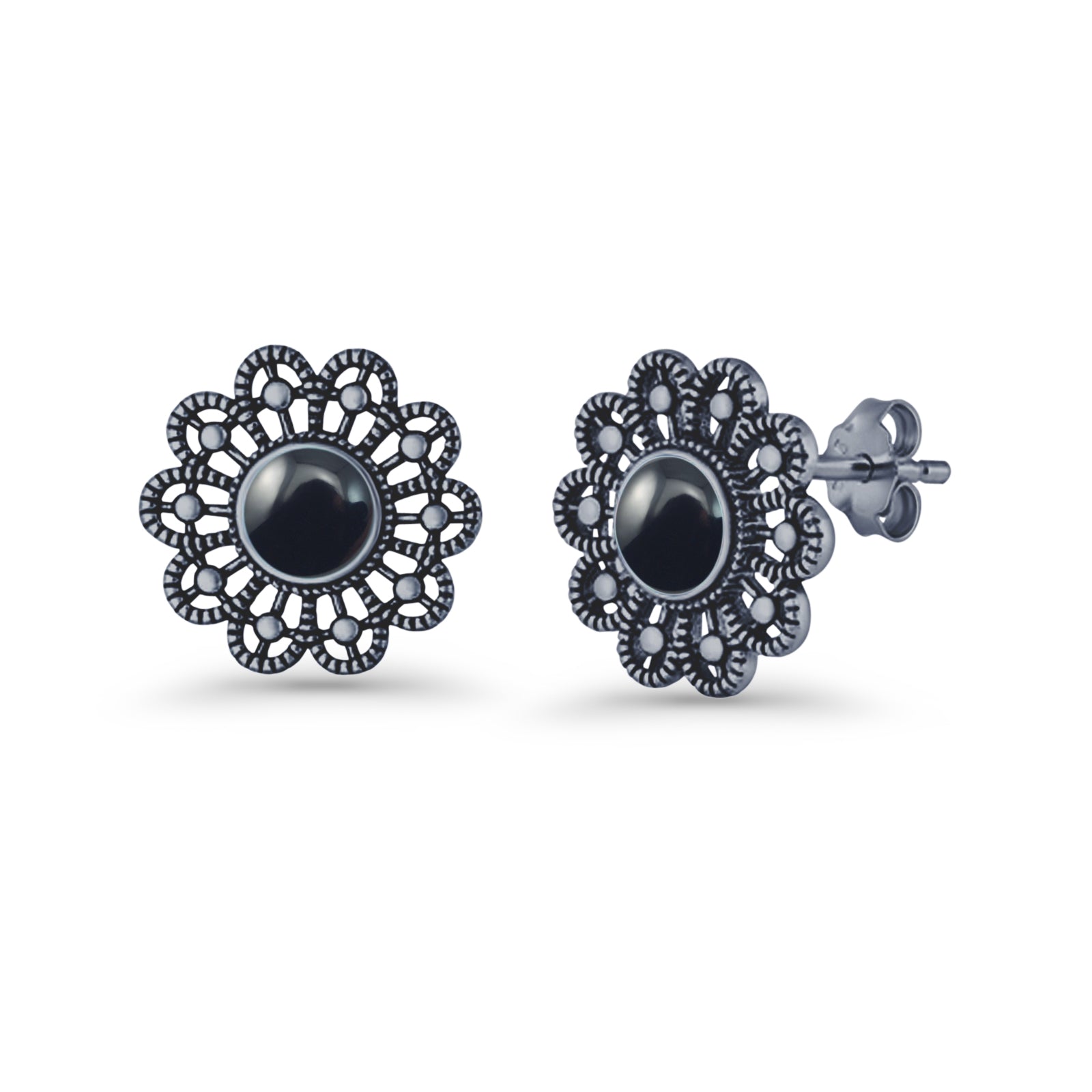 Flower Beaded 15.6mm Created Opal Stud Earring 925 Sterling Silver