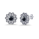 Flower Beaded 15.6mm Created Opal Stud Earring 925 Sterling Silver