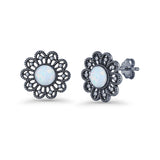 Flower Beaded 15.6mm Created Opal Stud Earring 925 Sterling Silver