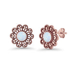 Flower Beaded 15.6mm Created Opal Stud Earring 925 Sterling Silver