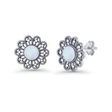 Flower Beaded 15.6mm Created Opal Stud Earring 925 Sterling Silver