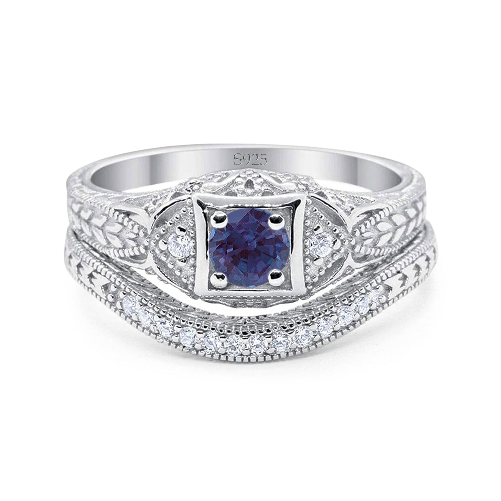 Two Piece Round Natural Stone Bridal Ring