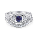 Two Piece Round Lab Alexandrite Filigree Ring 925 Sterling Silver