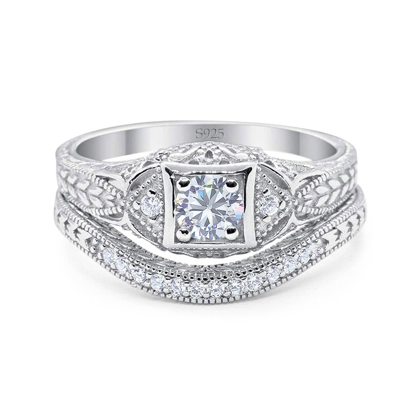 Two Piece Round Natural Stone Bridal Ring