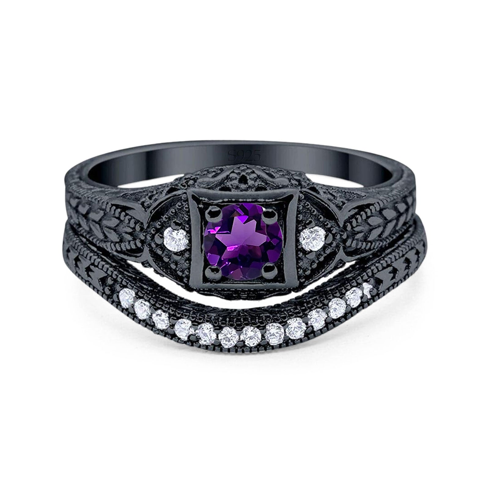 Two Piece Round Natural Stone Bridal Ring