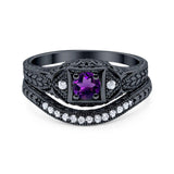 Two Piece Round Natural Stone Bridal Ring