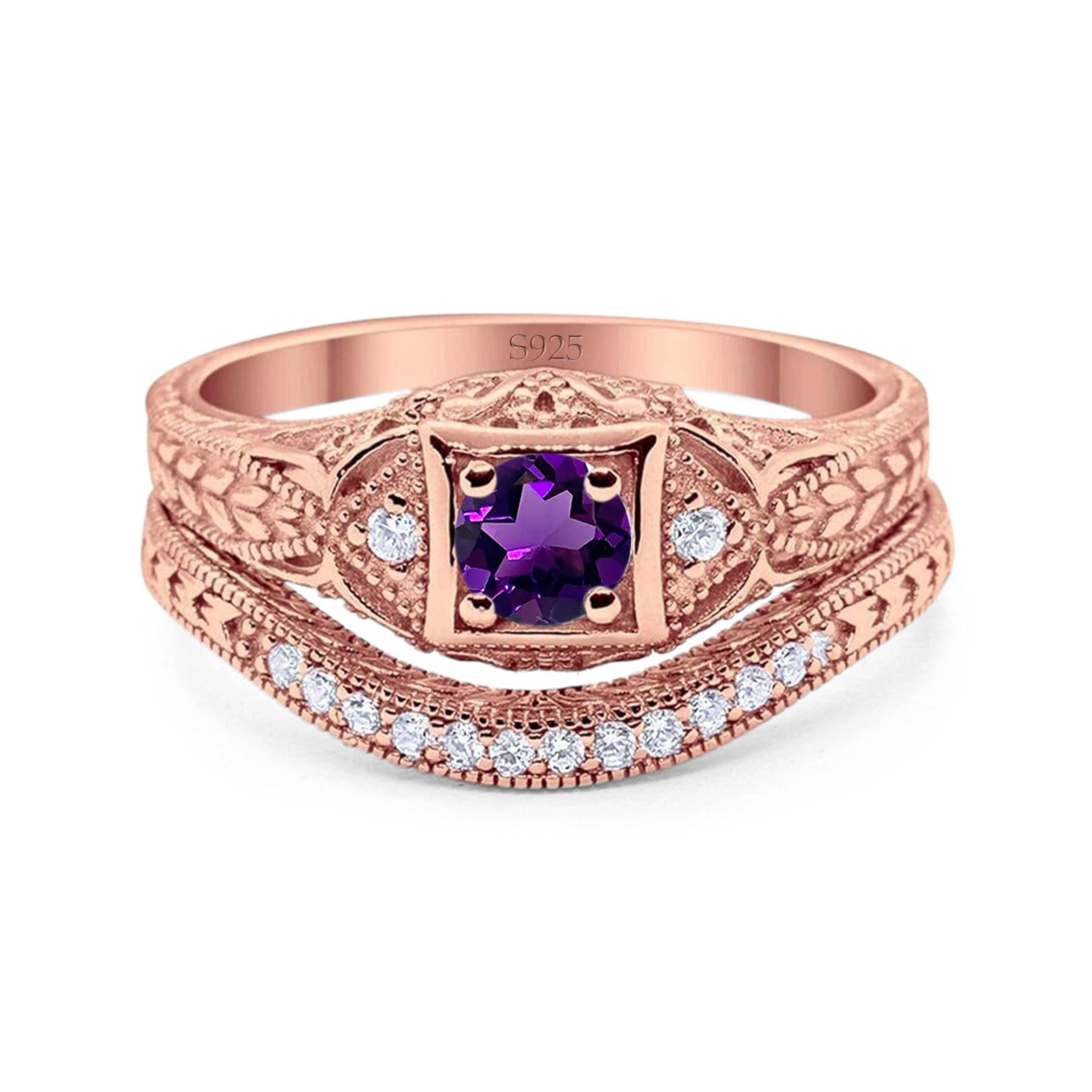 Two Piece Round Natural Stone Bridal Ring