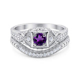 Two Piece Round Natural Amethyst Filigree Ring 925 Sterling Silver