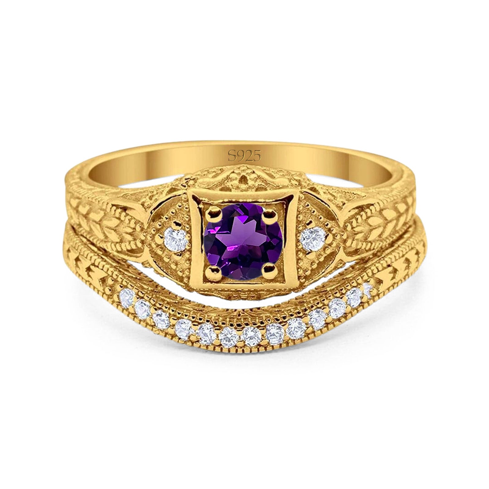 Two Piece Round Natural Stone Bridal Ring