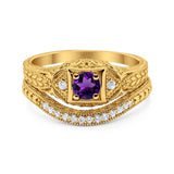 Two Piece Round Natural Stone Bridal Ring