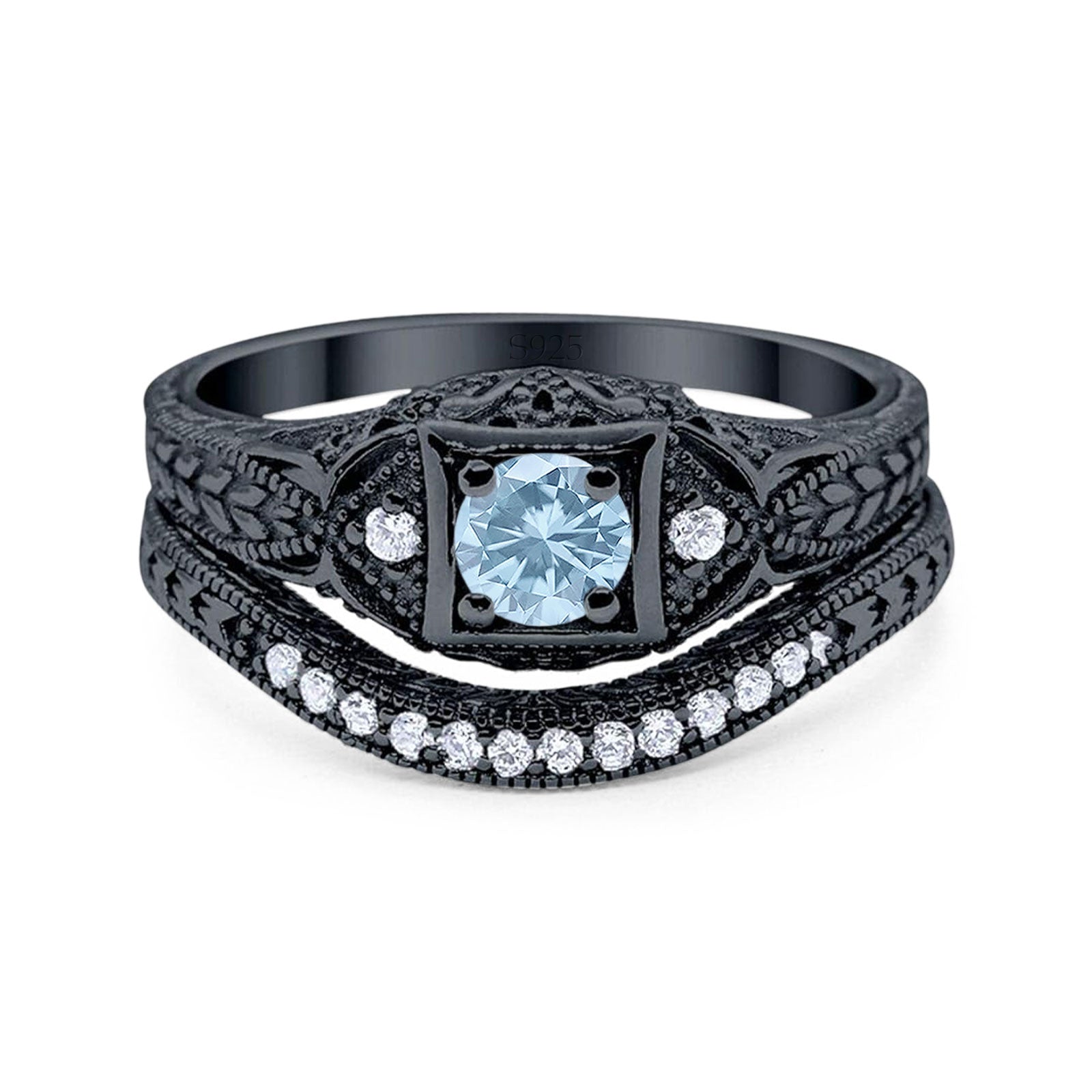 Two Piece Round Natural Stone Bridal Ring