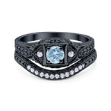 Two Piece Round Natural Stone Bridal Ring