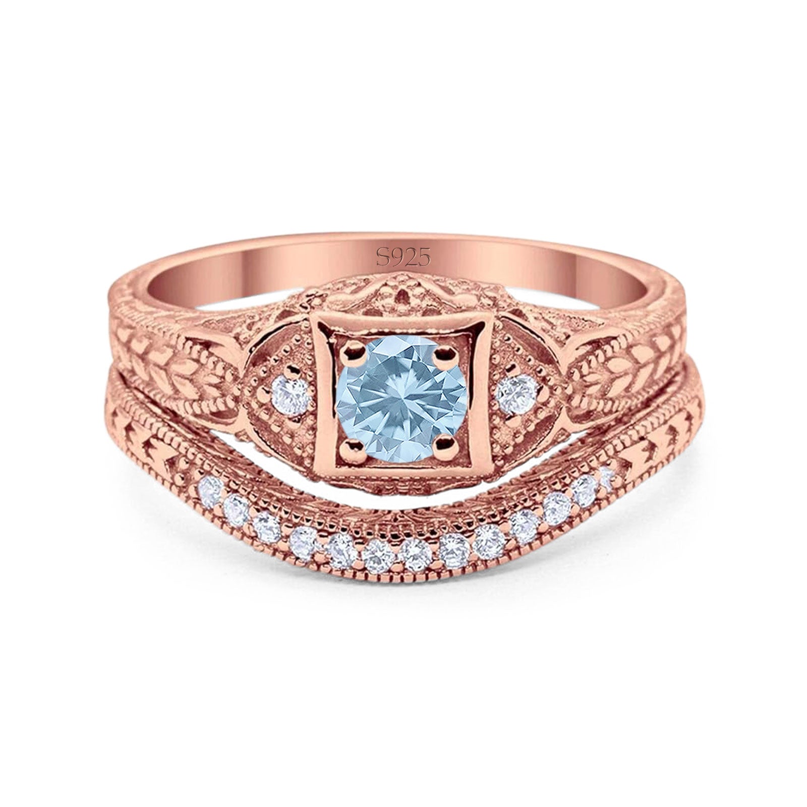 Two Piece Round Natural Stone Bridal Ring