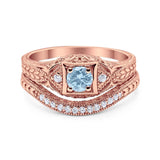 Two Piece Round Natural Stone Bridal Ring