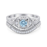 Two Piece Round Natural Aquamarine Filigree Ring 925 Sterling Silver