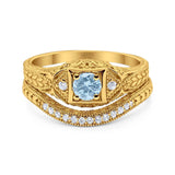 Two Piece Round Natural Stone Bridal Ring