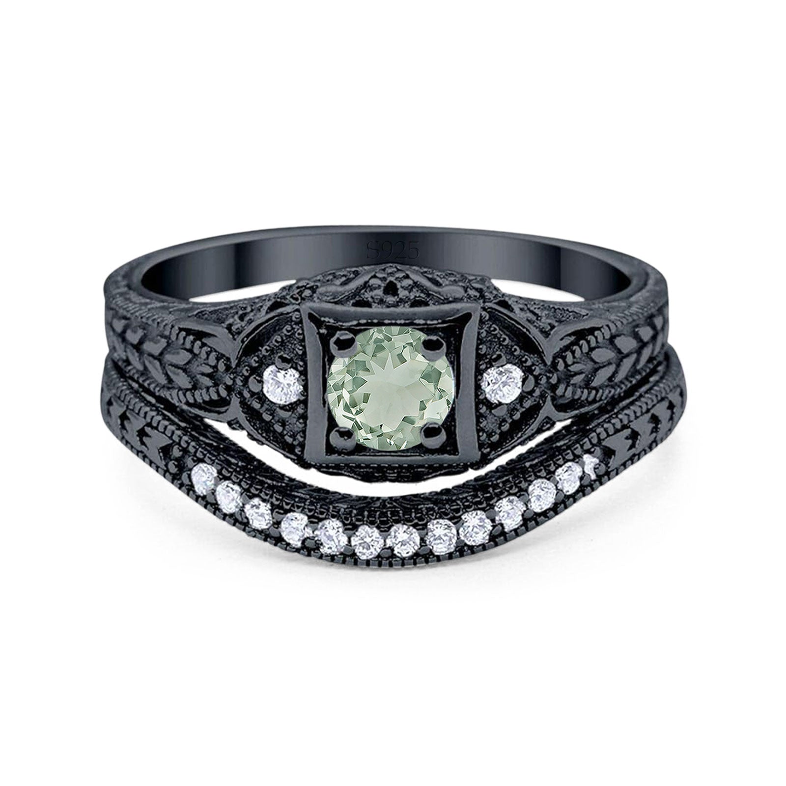 Two Piece Round Natural Stone Bridal Ring