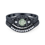 Two Piece Round Natural Stone Bridal Ring