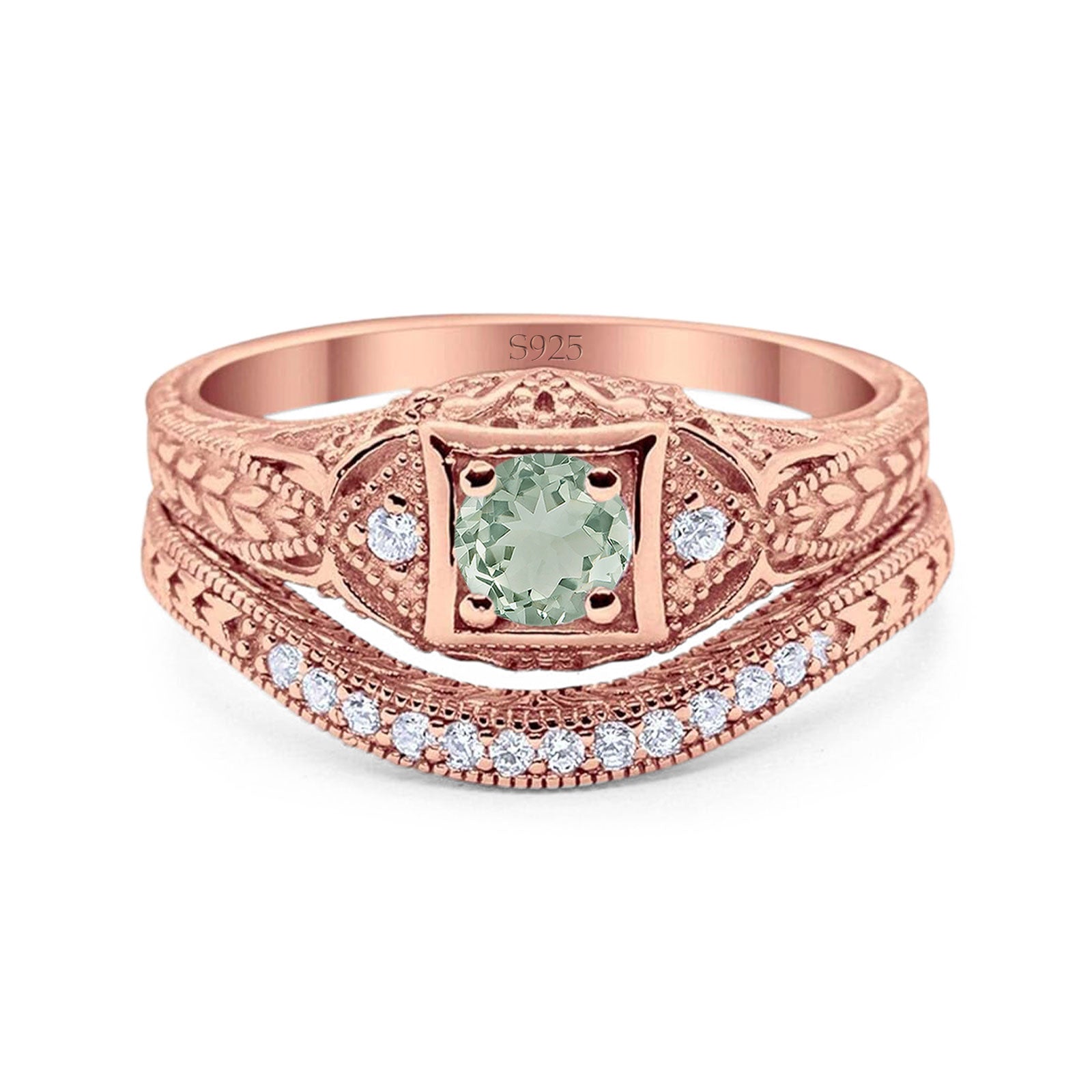 Two Piece Round Natural Stone Bridal Ring