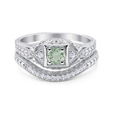 Two Piece Round Natural Green Amethyst Prasiolite Filigree Ring 925 Sterling Silver