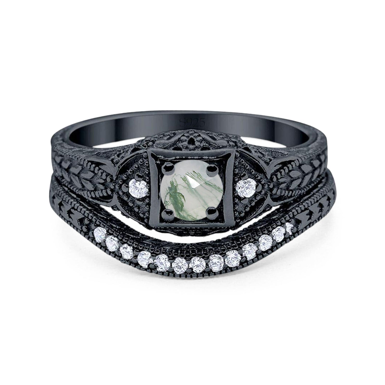 Two Piece Round Natural Stone Bridal Ring