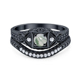 Two Piece Round Natural Stone Bridal Ring