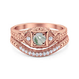 Two Piece Round Natural Stone Bridal Ring