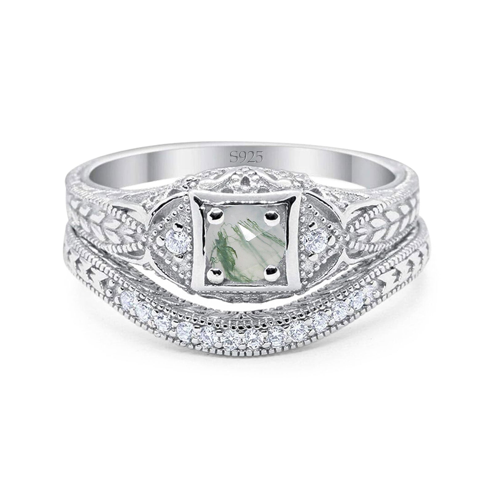 Two Piece Round Natural Stone Bridal Ring