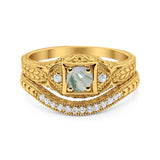 Two Piece Round Natural Stone Bridal Ring