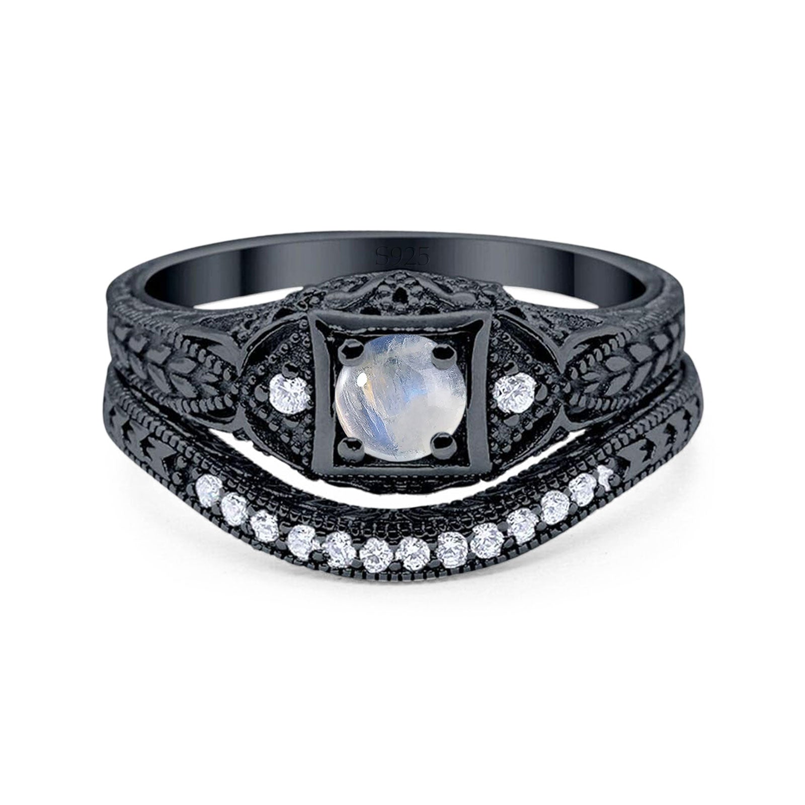 Two Piece Round Natural Stone Bridal Ring