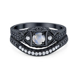 Two Piece Round Natural Stone Bridal Ring