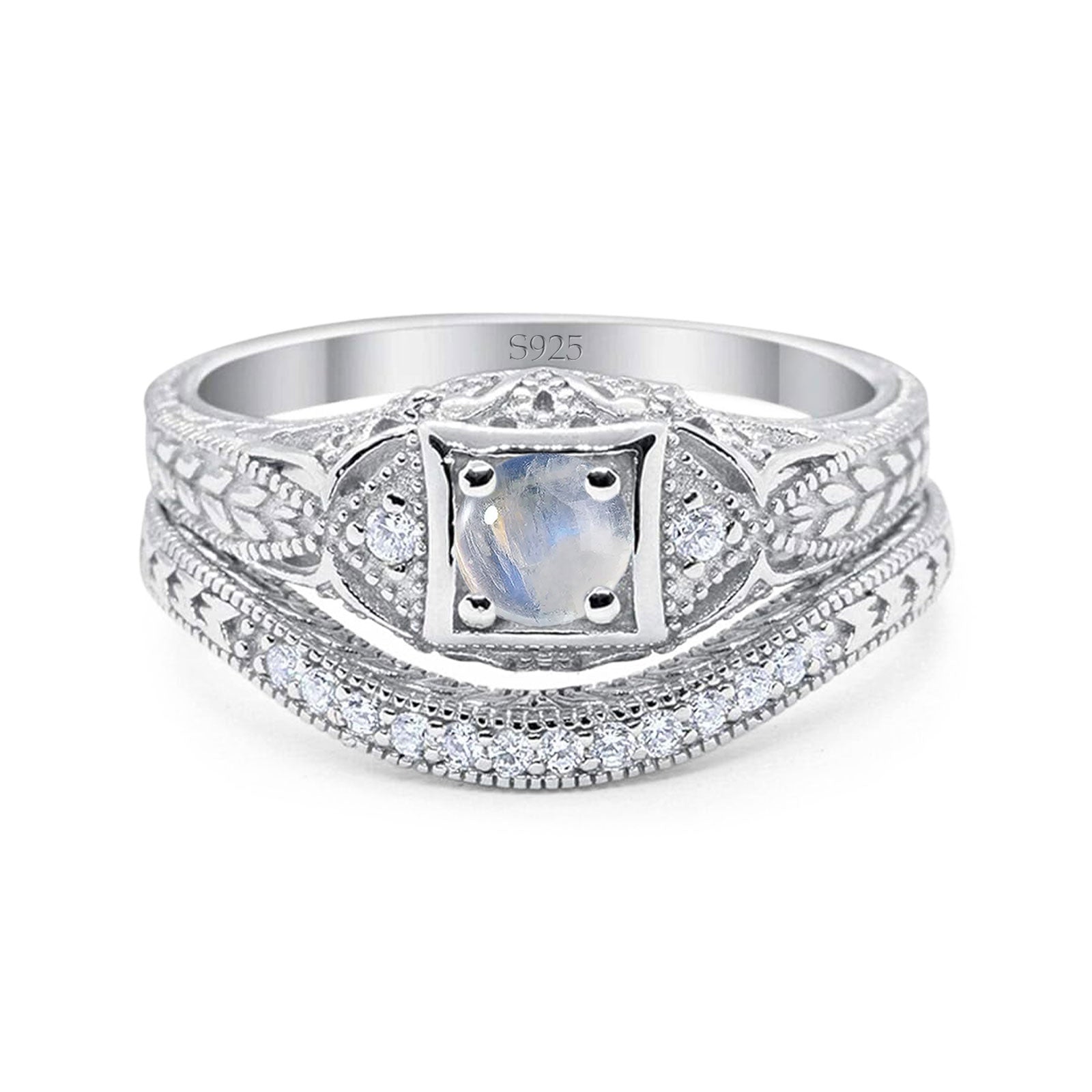 Two Piece Round Natural Stone Bridal Ring