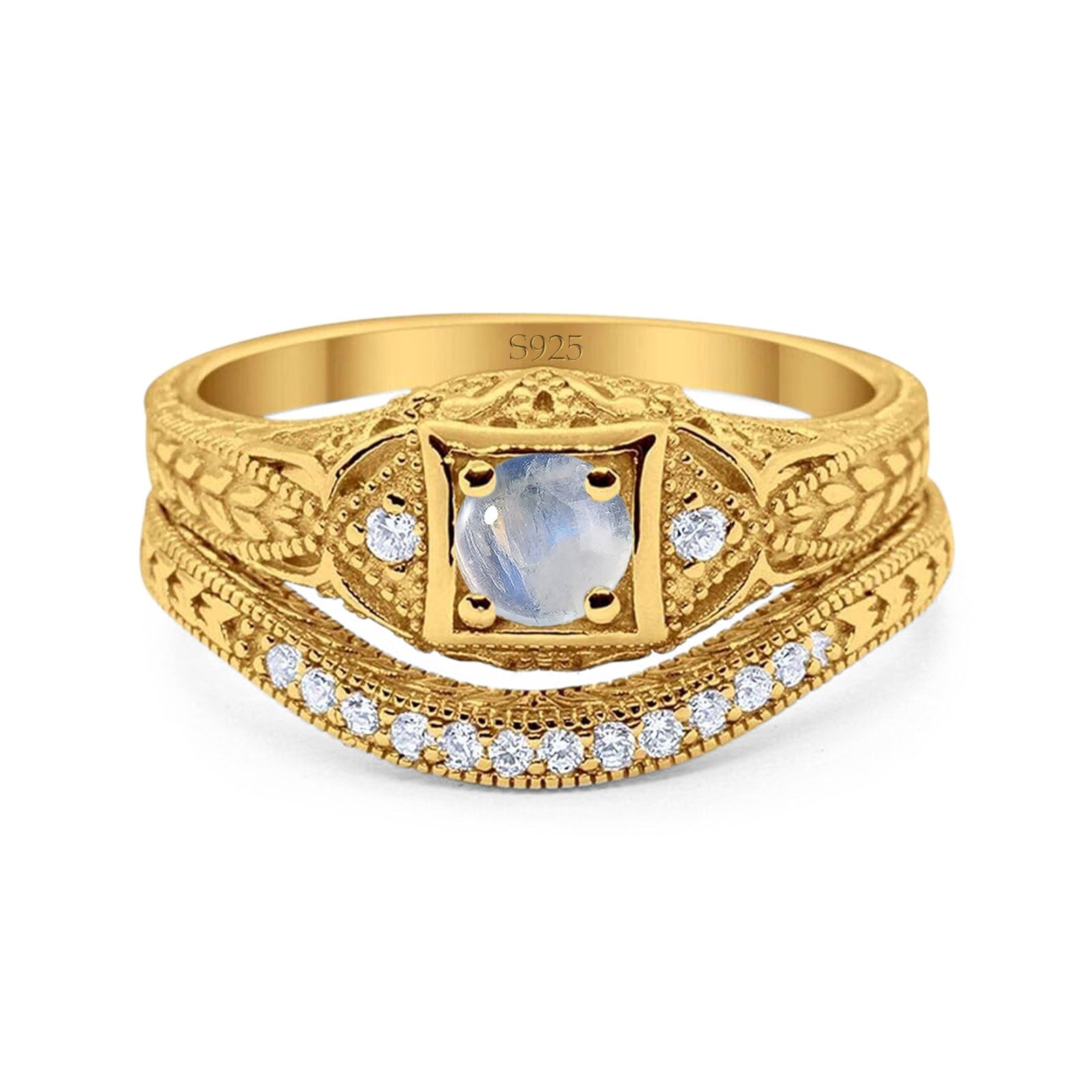 Two Piece Round Natural Stone Bridal Ring