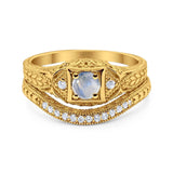 Two Piece Round Natural Stone Bridal Ring