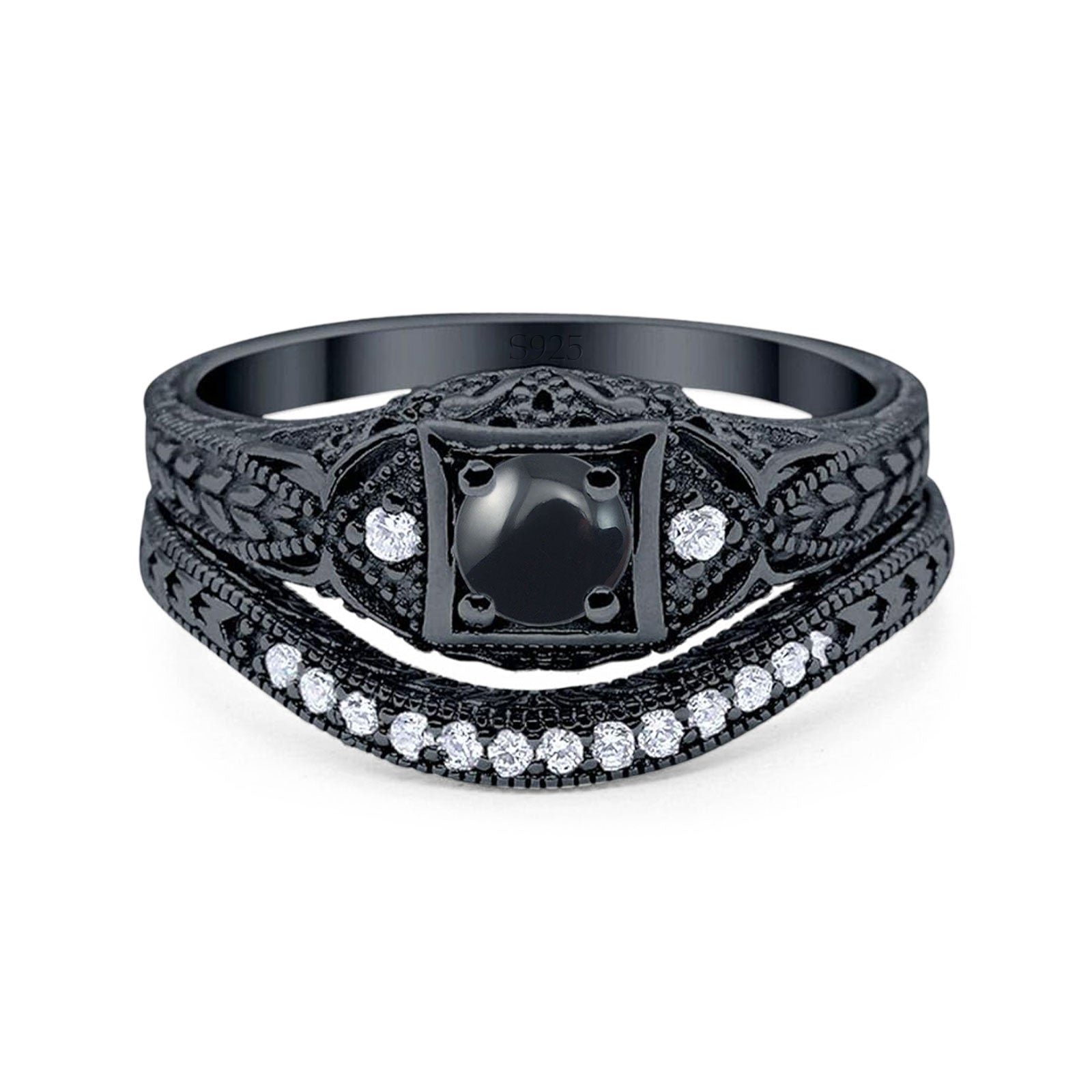 Two Piece Round Natural Stone Bridal Ring