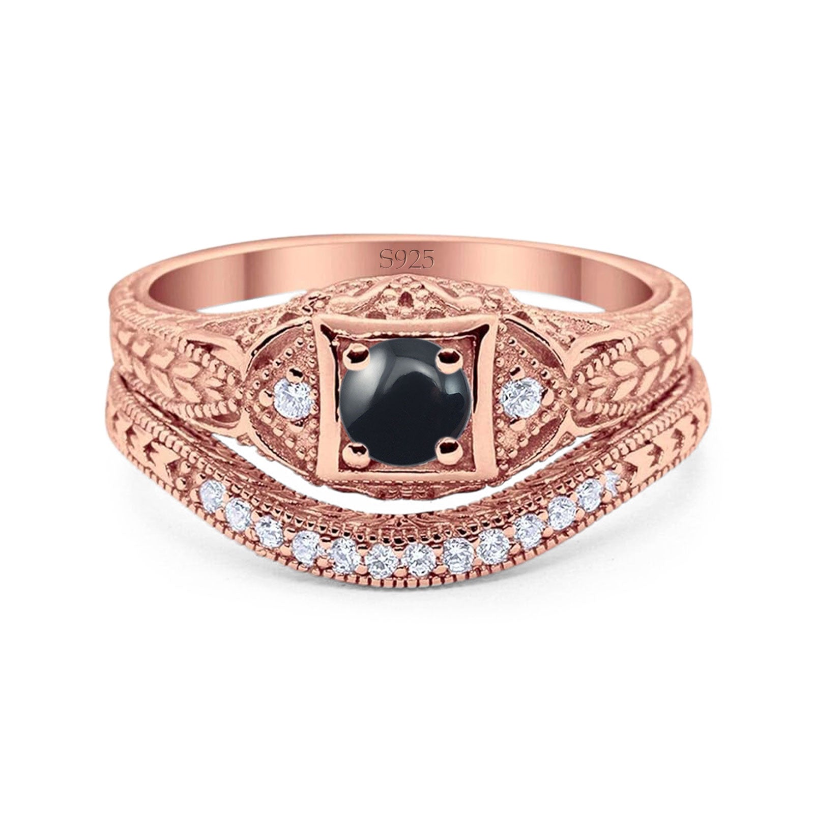 Two Piece Round Natural Stone Bridal Ring