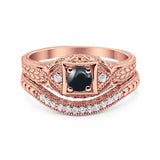 Two Piece Round Natural Stone Bridal Ring