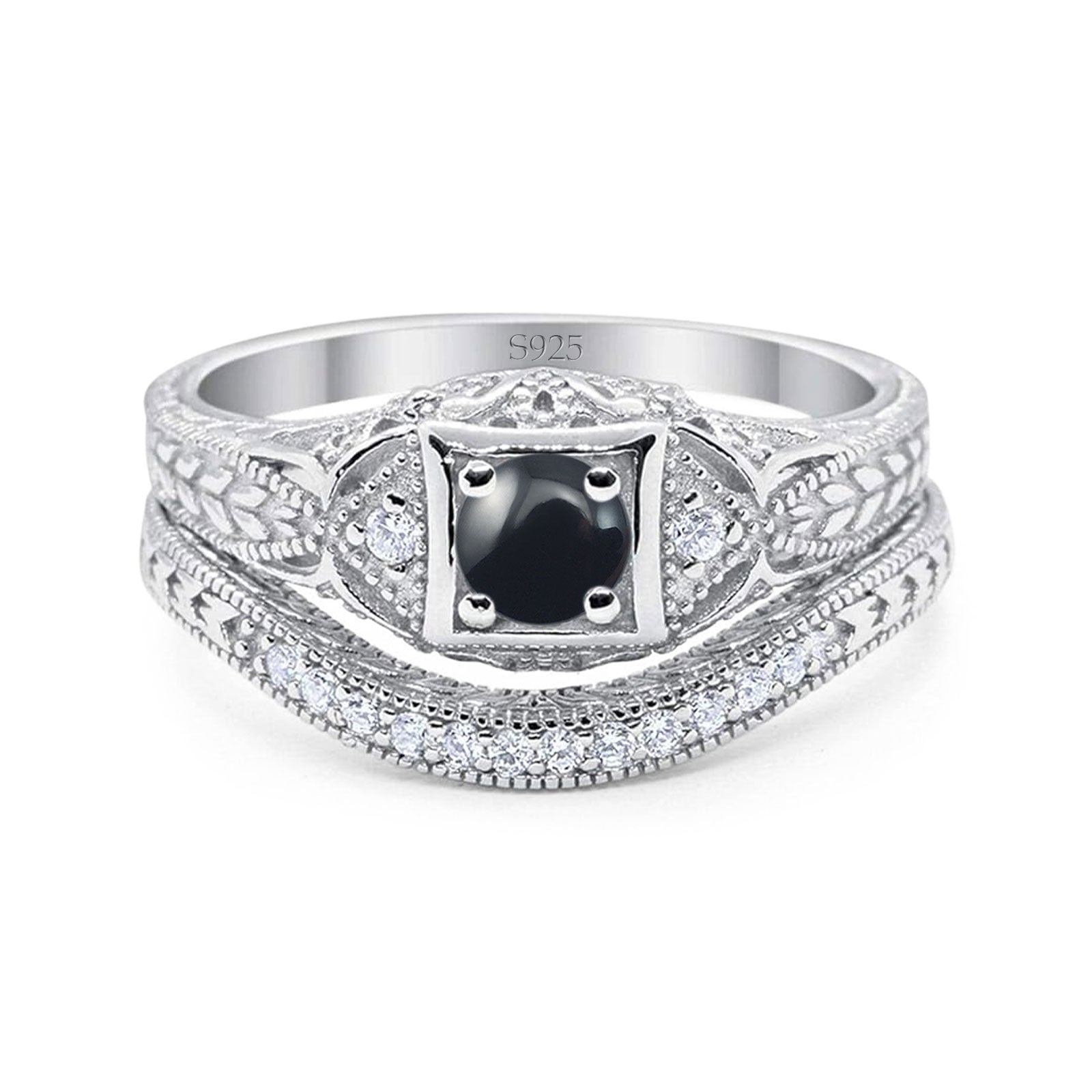 Two Piece Round Natural Stone Bridal Ring