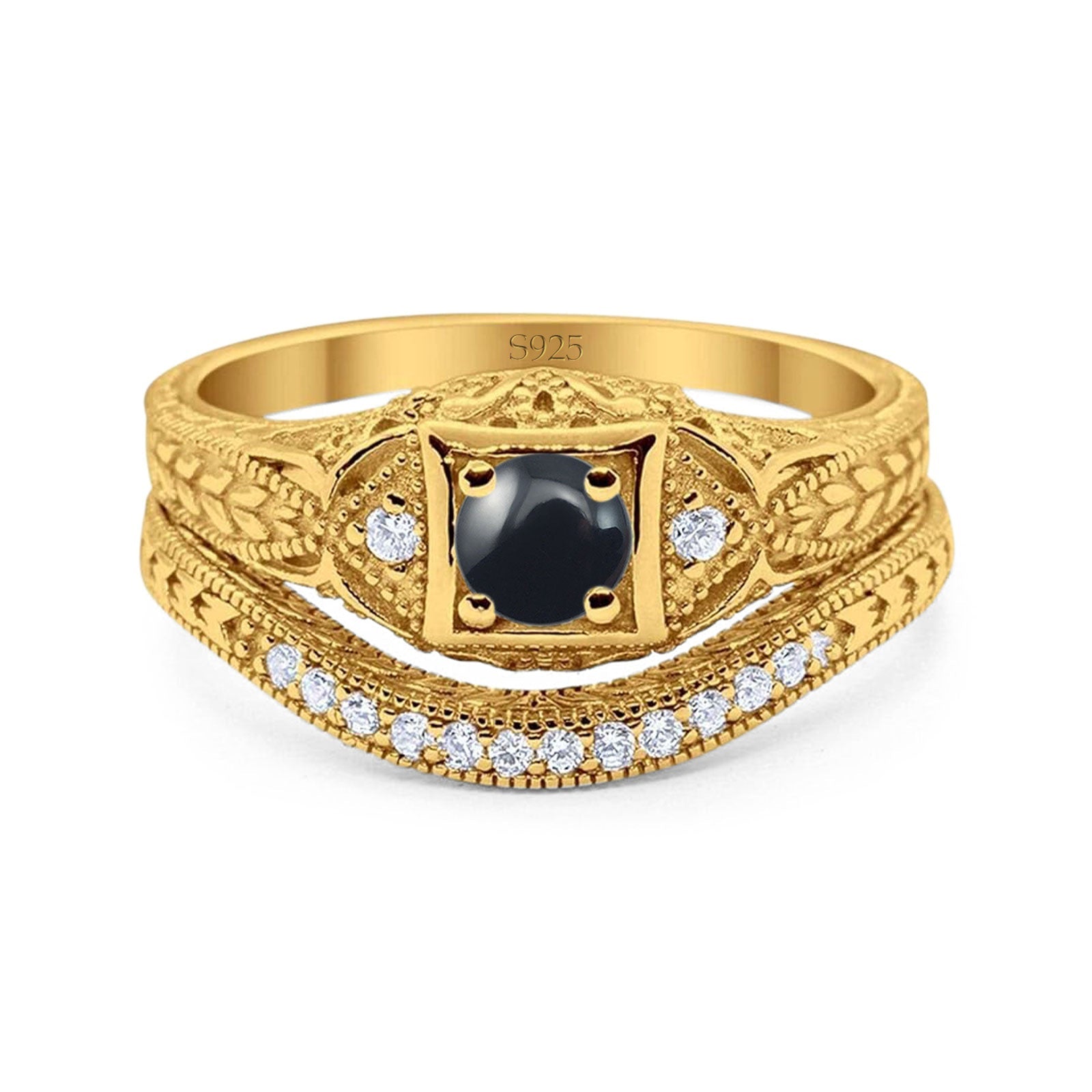 Two Piece Round Natural Stone Bridal Ring