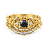 Two Piece Round Natural Stone Bridal Ring