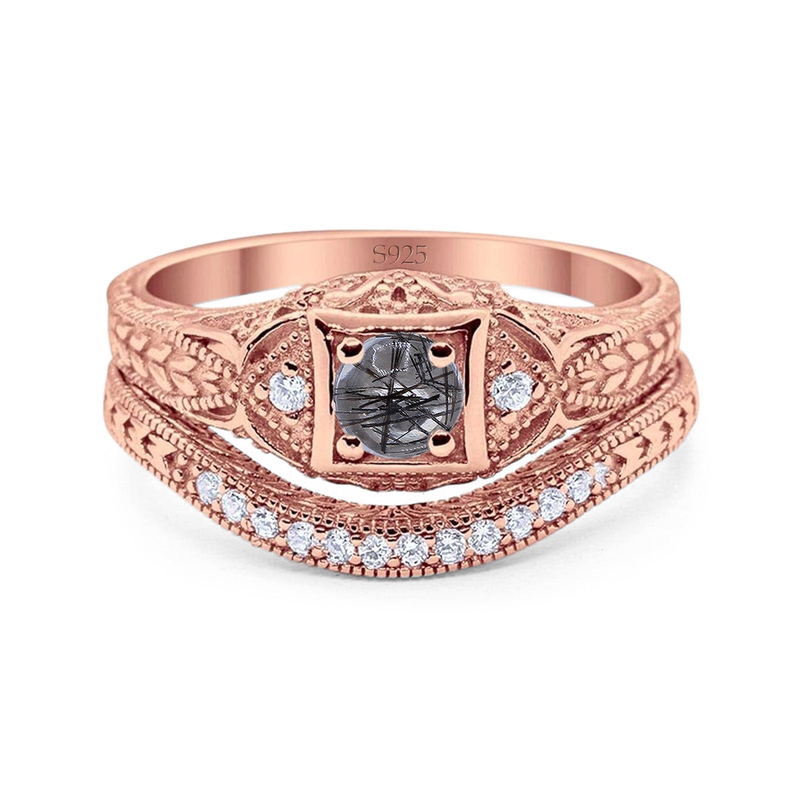 Two Piece Round Natural Stone Bridal Ring